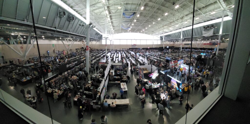 A panoramic shot of the expo hall floor at PAX East