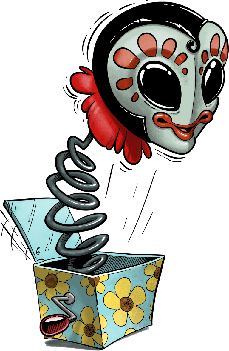 Invader In a Box, an illustration by Tara Quinn https://www.drivethrurpg.com/en/product/494686/science-fiction-stock-art-illustrations-by-tara-quinn