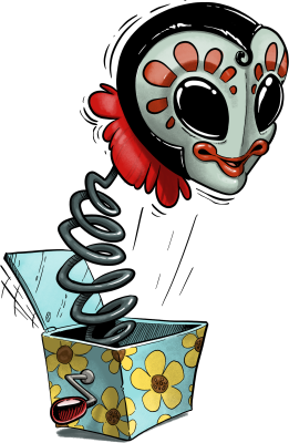 Invader In a Box, an illustration by Tara Quinn https://www.drivethrurpg.com/en/product/494686/science-fiction-stock-art-illustrations-by-tara-quinn