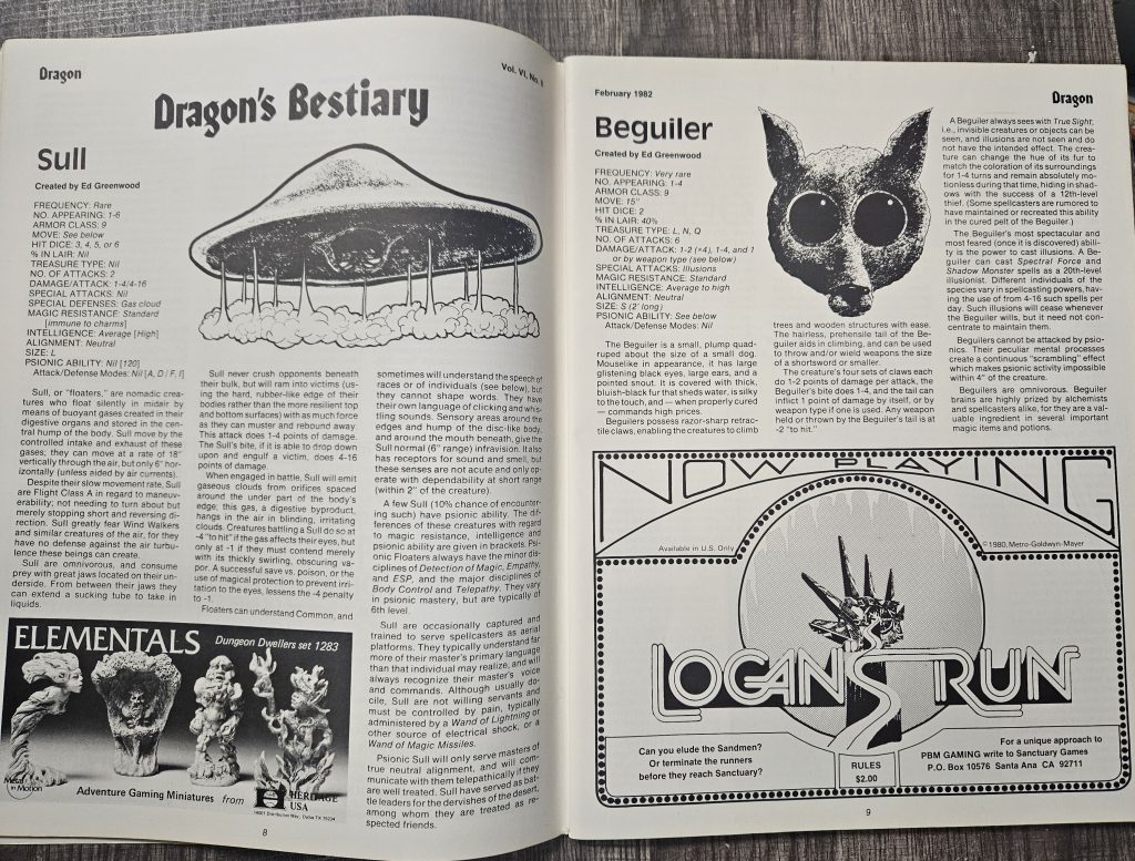 Dragon's Bestiary from Dragon magazine #58