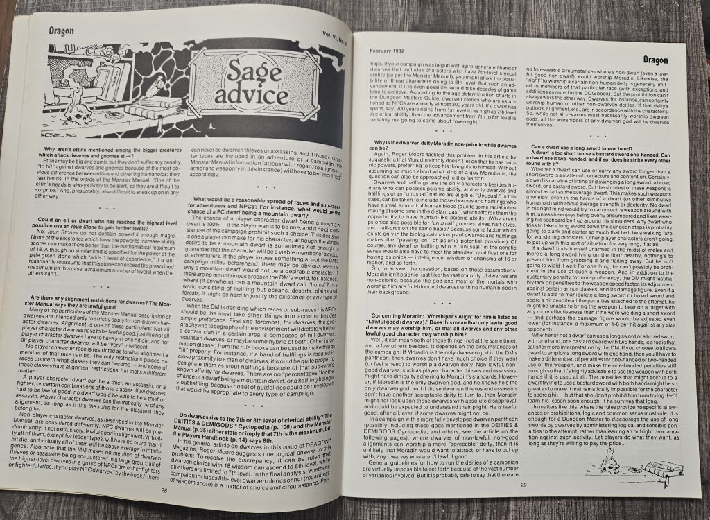 Sage advice from Dragon Magazine #58